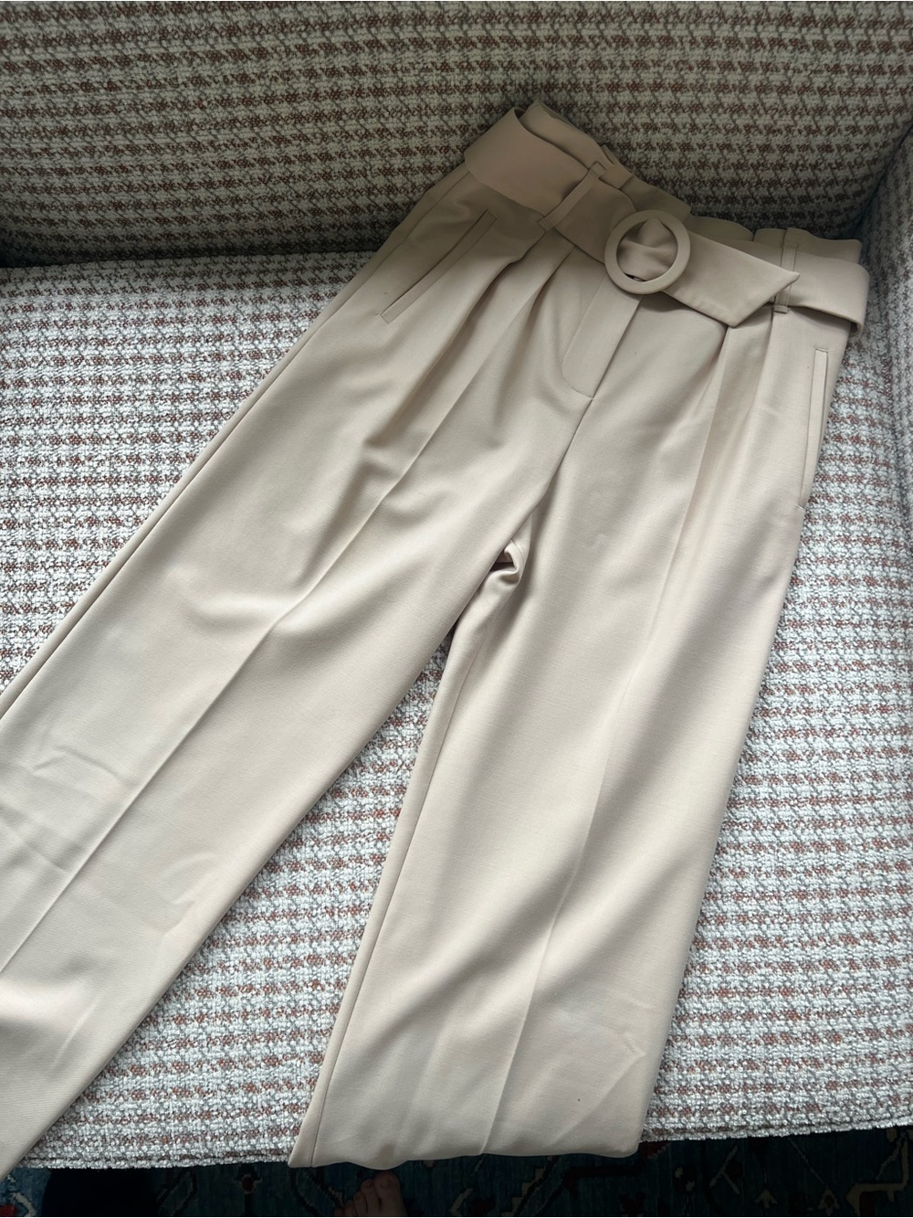 Sezane Pantalon Arthur Trousers with Round-Buckle Belt - Beige